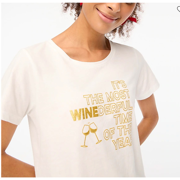 **NWT J. Crew White W/Gold "Wine" Christmas Graphic Tee - Picture 3 of 9